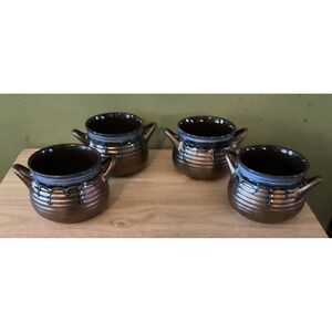 4 Pcs‎ Set Of Roscher Soup Mugs/Cups, Brown/Blue